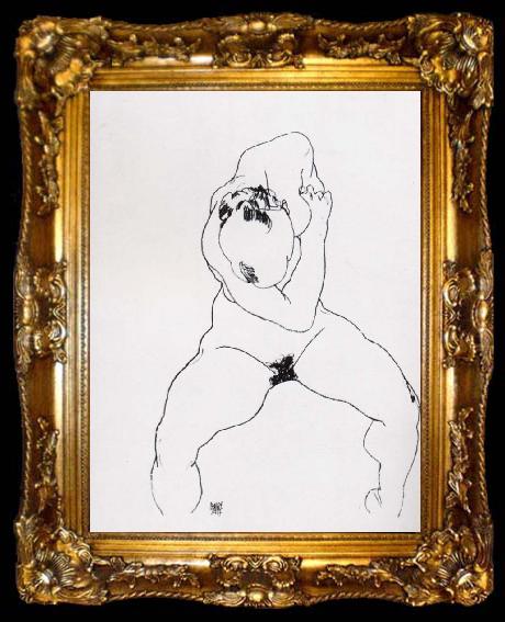 framed  Egon Schiele Standing female nude with head bent down and legs spread out, ta009-2